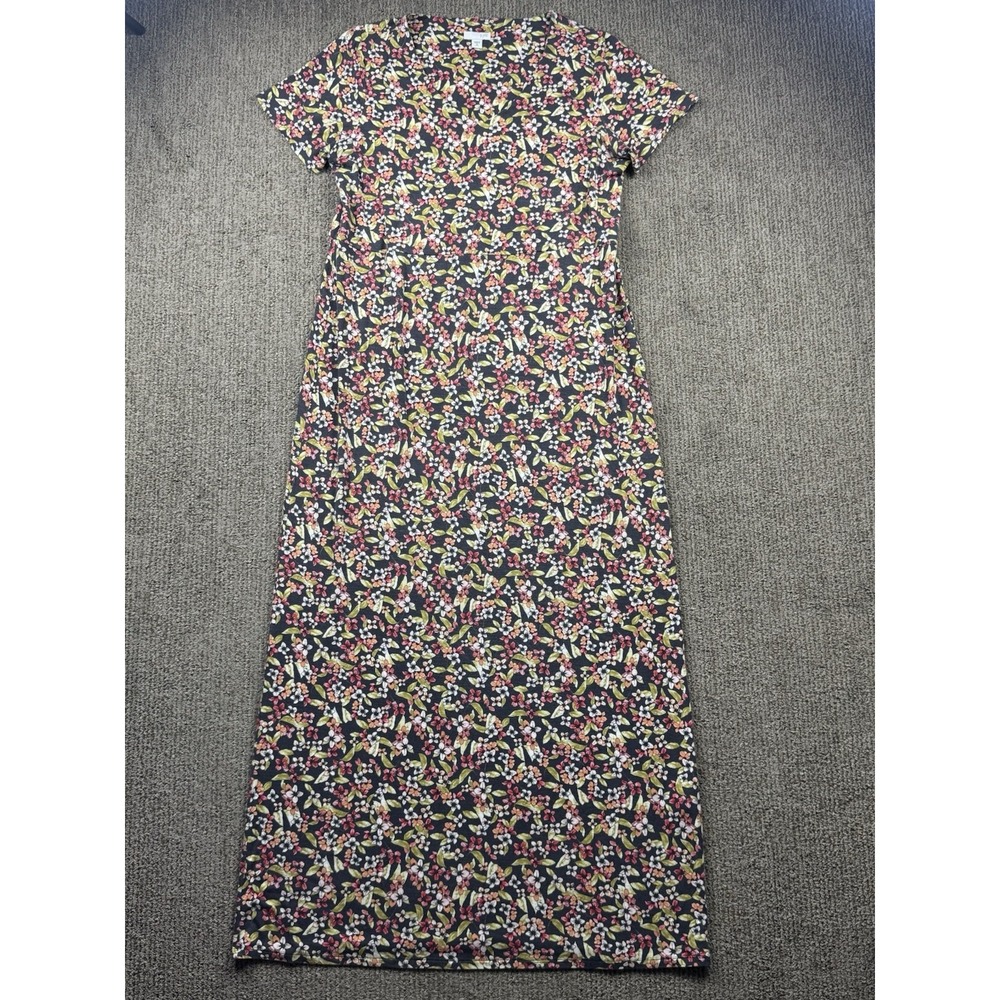 J Jill Womens M Tall Jersey Knit Short Sleeve Floral Maxi Dress V Neck Stretch